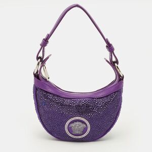 Versace Repeat Crystal Studded Mini Purple Satin Hobo